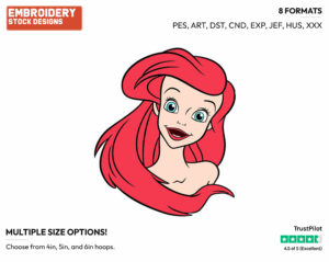 Ariel's Face - Disney's The Little Mermaid - Embroidery Design in 3 sizes & 8 formats