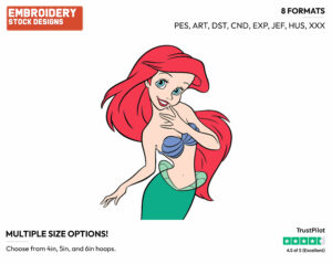 Ariel - Disney's The Little Mermaid - Embroidery Design in 3 sizes & 8 formats