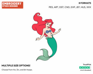 Ariel - Disney's The Little Mermaid - Embroidery Design in 3 sizes & 8 formats