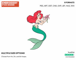 Ariel Plucking Petals From Flower - Disney's The Little Mermaid - Embroidery Design in 3 sizes & 8 formats