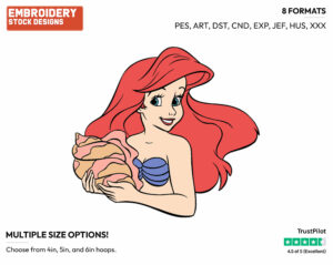 Ariel Holding A Seashell - Disney's The Little Mermaid - Embroidery Design in 3 sizes & 8 formats