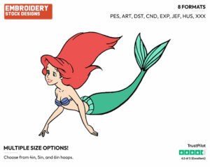 Ariel - Disney's The Little Mermaid - Embroidery Design in 3 sizes & 8 formats