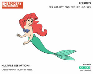 Ariel - Disney's The Little Mermaid - Embroidery Design in 3 sizes & 8 formats