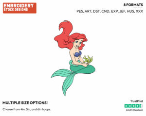 Ariel - Disney's The Little Mermaid - Embroidery Design in 3 sizes & 8 formats