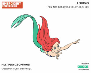 Ariel - Disney's The Little Mermaid - Embroidery Design in 3 sizes & 8 formats