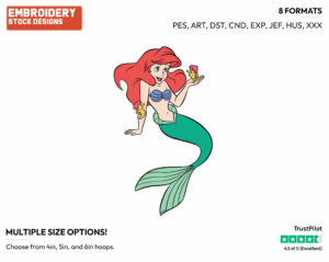Ariel, Seahorse - Disney's The Little Mermaid - Embroidery Design in 3 sizes & 8 formats
