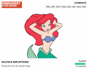 Ariel - Disney's The Little Mermaid - Embroidery Design in 3 sizes & 8 formats