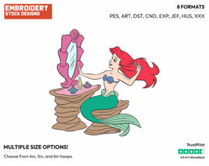 Ariel Looking In Mirror - Disney's The Little Mermaid - Embroidery Design in 3 sizes & 8 formats
