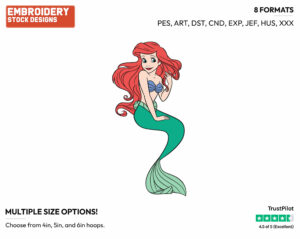 Ariel Playing With Hair - Disney's The Little Mermaid - Embroidery Design in 3 sizes & 8 formats