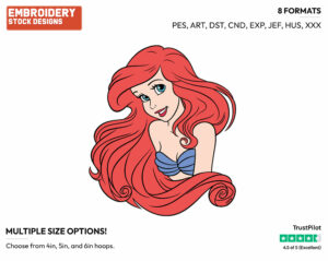 Pretty Ariel - Disney's The Little Mermaid - Embroidery Design in 3 sizes & 8 formats