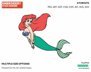Ariel - Disney's The Little Mermaid - Embroidery Design in 3 sizes & 8 formats