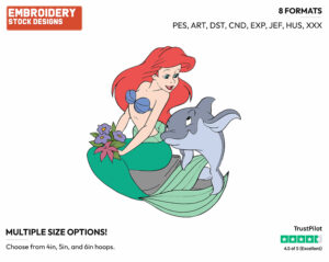 Ariel, Dolphin - Disney's The Little Mermaid - Embroidery Design in 3 sizes & 8 formats