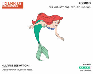 Ariel - Disney's The Little Mermaid - Embroidery Design in 3 sizes & 8 formats