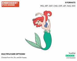 Ariel Wearing Crown Of Flowers - Disney's The Little Mermaid - Embroidery Design in 3 sizes & 8 formats