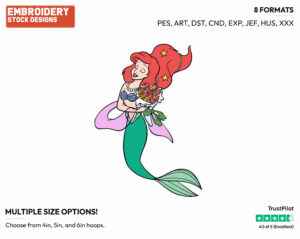 Ariel Holding Bouquet Of Seahorses - Disney's The Little Mermaid - Embroidery Design in 3 sizes & 8 formats