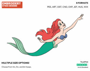 Ariel Swimming Upward - Disney's The Little Mermaid - Embroidery Design in 3 sizes & 8 formats
