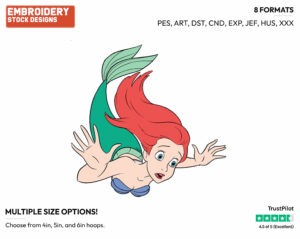 Startled Ariel - Disney's The Little Mermaid - Embroidery Design in 3 sizes & 8 formats
