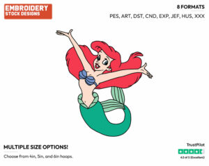 Ariel Cheering - Disney's The Little Mermaid - Embroidery Design in 3 sizes & 8 formats