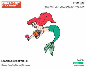 Ariel - Disney's The Little Mermaid - Embroidery Design in 3 sizes & 8 formats