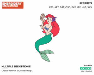 Ariel - Disney's The Little Mermaid - Embroidery Design in 3 sizes & 8 formats