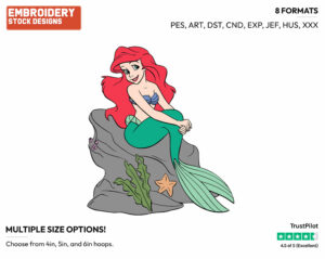 Ariel - Disney's The Little Mermaid - Embroidery Design in 3 sizes & 8 formats