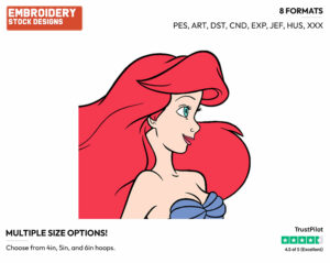 Ariel Side View - Disney's The Little Mermaid - Embroidery Design in 3 sizes & 8 formats
