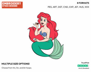 Ariel Eating Chocolate - Disney's The Little Mermaid - Embroidery Design in 3 sizes & 8 formats