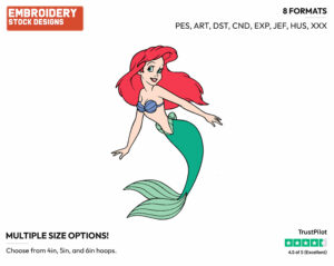 Ariel - Disney's The Little Mermaid - Embroidery Design in 3 sizes & 8 formats