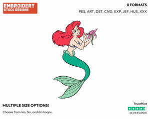 Ariel Plucking Flower Petals - Disney's The Little Mermaid - Embroidery Design in 3 sizes & 8 formats