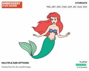 Ariel - Disney's The Little Mermaid - Embroidery Design in 3 sizes & 8 formats