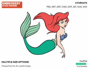 Ariel - Disney's The Little Mermaid - Embroidery Design in 3 sizes & 8 formats