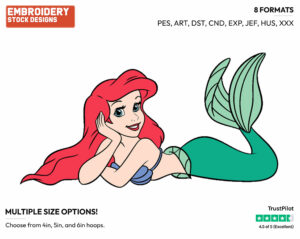 Casual Ariel - Disney's The Little Mermaid - Embroidery Design in 3 sizes & 8 formats