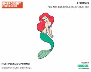 Ariel - Disney's The Little Mermaid - Embroidery Design in 3 sizes & 8 formats