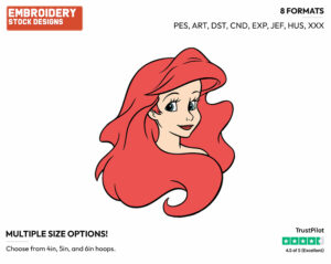 Ariel's Face - Disney's The Little Mermaid - Embroidery Design in 3 sizes & 8 formats