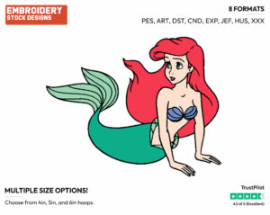 Ariel - Disney's The Little Mermaid - Embroidery Design in 3 sizes & 8 formats