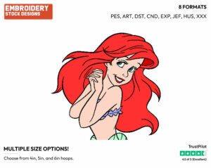 Dreamy Ariel - Disney's The Little Mermaid - Embroidery Design in 3 sizes & 8 formats