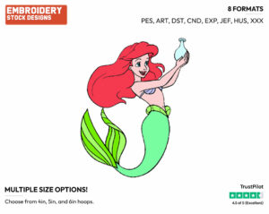 Ariel - Disney's The Little Mermaid - Embroidery Design in 3 sizes & 8 formats