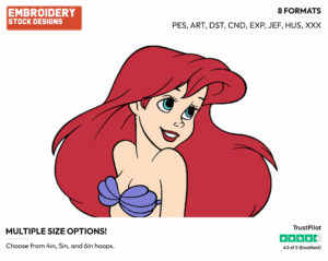 Ariel's Face - Disney's The Little Mermaid - Embroidery Design in 3 sizes & 8 formats
