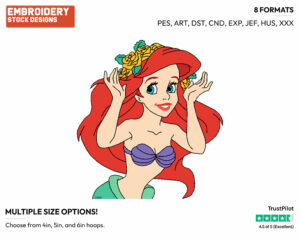 Ariel Wearing Crown Of Flowers - Disney's The Little Mermaid - Embroidery Design in 3 sizes & 8 formats