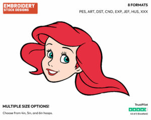 Ariel's Face - Disney's The Little Mermaid - Embroidery Design in 3 sizes & 8 formats