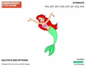 Ariel - Disney's The Little Mermaid - Embroidery Design in 3 sizes & 8 formats