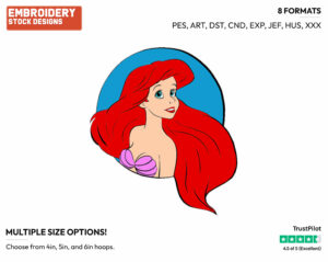 Ariel - Disney's The Little Mermaid - Embroidery Design in 3 sizes & 8 formats