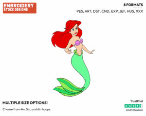 Ariel - Disney's The Little Mermaid - Embroidery Design in 3 sizes & 8 formats