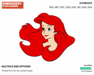 Ariel's Face - Disney's The Little Mermaid - Embroidery Design in 3 sizes & 8 formats