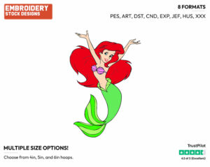Ariel - Disney's The Little Mermaid - Embroidery Design in 3 sizes & 8 formats