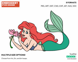 Ariel Holding Flower - Disney's The Little Mermaid - Embroidery Design in 3 sizes & 8 formats