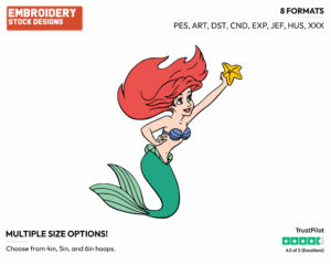Ariel Holding A Starfish - Disney's The Little Mermaid - Embroidery Design in 3 sizes & 8 formats