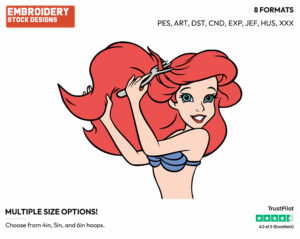 Ariel Brushing Hair With Fork - Disney's The Little Mermaid - Embroidery Design in 3 sizes & 8 formats