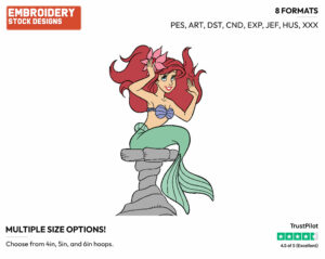 Ariel - Disney's The Little Mermaid - Embroidery Design in 3 sizes & 8 formats