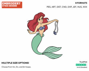Ariel Holding A Necklace - Disney's The Little Mermaid - Embroidery Design in 3 sizes & 8 formats